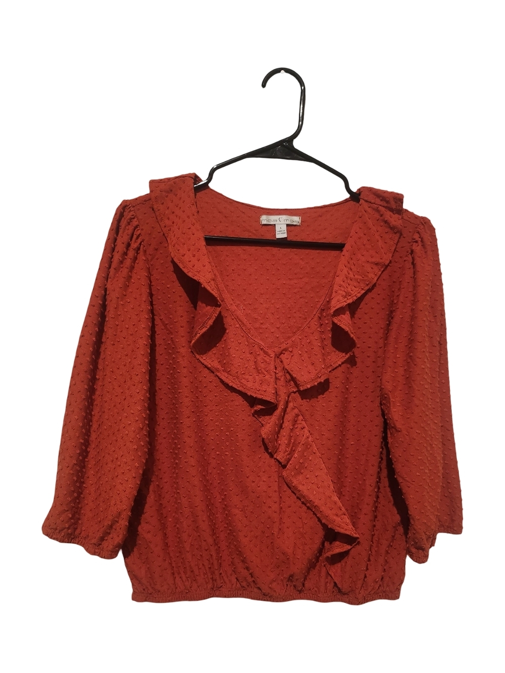 Moa Moa Rust Ruffle V-Neck Blouse